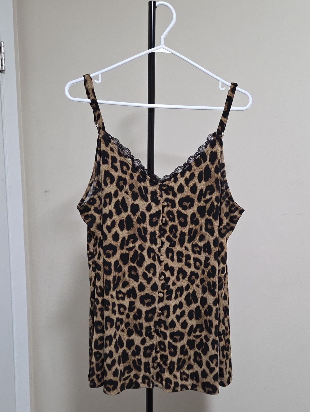 torrid Plus Size Leopard Print Lace-Trim Cami in Brown and Black